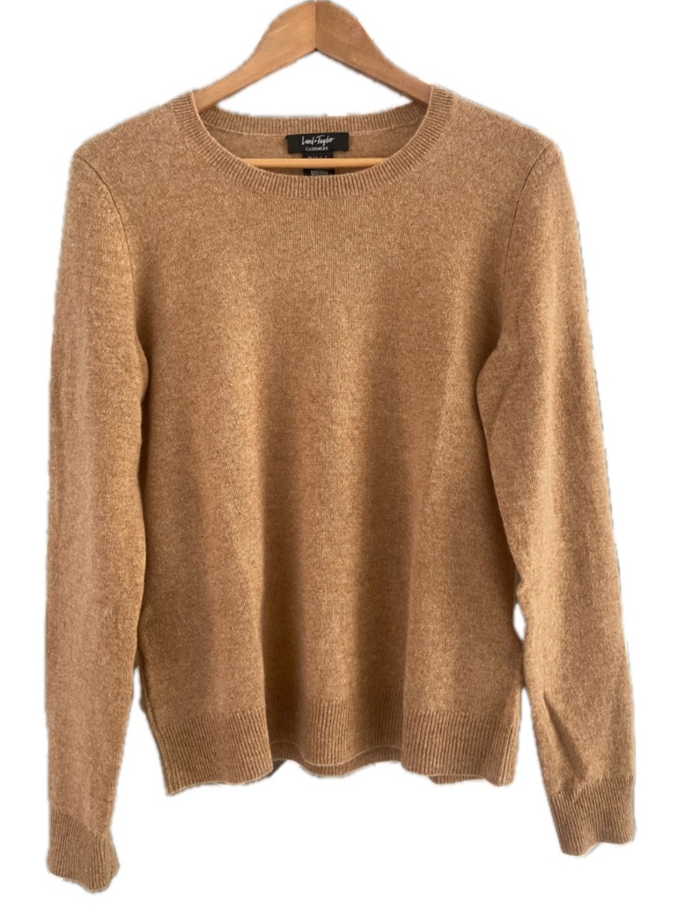 LORD & TAYLOR 100% Cashmere Crewneck Sweater Medium Camel Brown Classic EUC